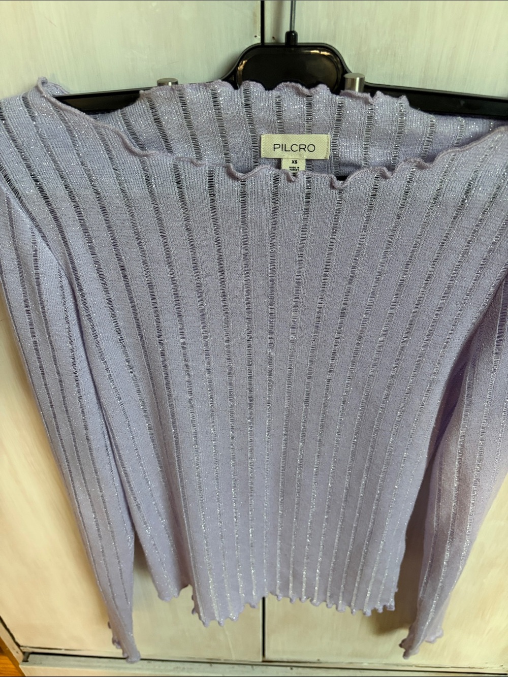 Pilcro Lavender Metallic Ribbed Crewneck Sweater